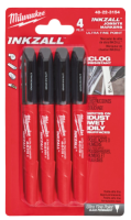 MILWAUKEE Značkovač - popisovač INKZALL™ extra jemný hrot - čierny 4ks (fixa)
