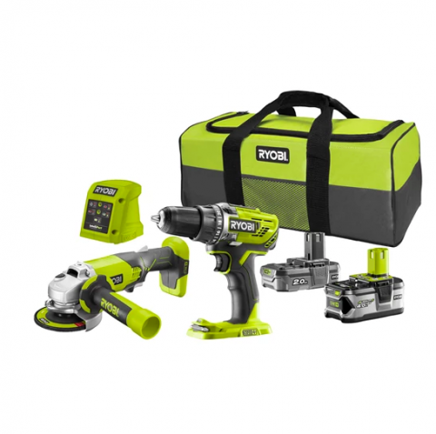 Ryobi R18DDAG-242S 18V aku 2-dielna kombo sada (1x2.0Ah a 1x4.0Ah)