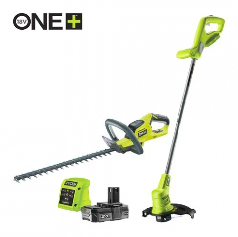 Ryobi RHT1845LT25M20 Sada 18V akumulátorový plotostrih s dĺžkou lišty 45cm & strunová kosačka so šírkou záberu 25cm (1 x 2.0Ah)